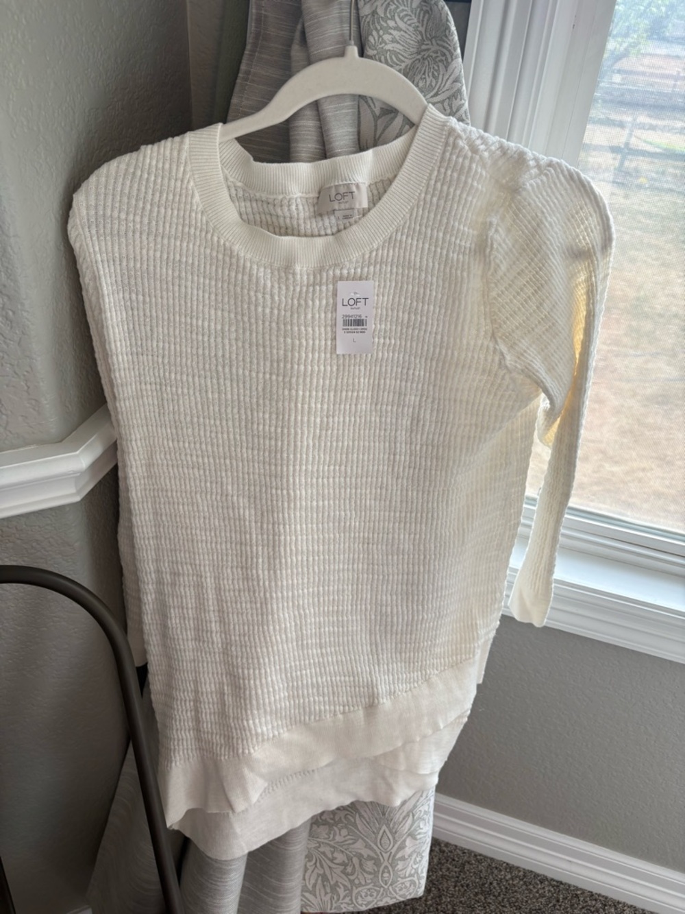 LOFT Cream Ribbed Long Sleeve Top - Picture 3 of 3